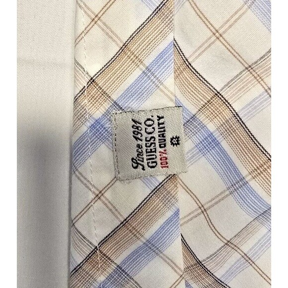 GUESS Long Sleeved Men's Shirt 100% Cotton Size M - Blue/Beige/White - Picture 11 of 12